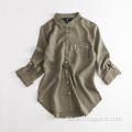 Camisas de Tencel ajustables con mangas verde militar